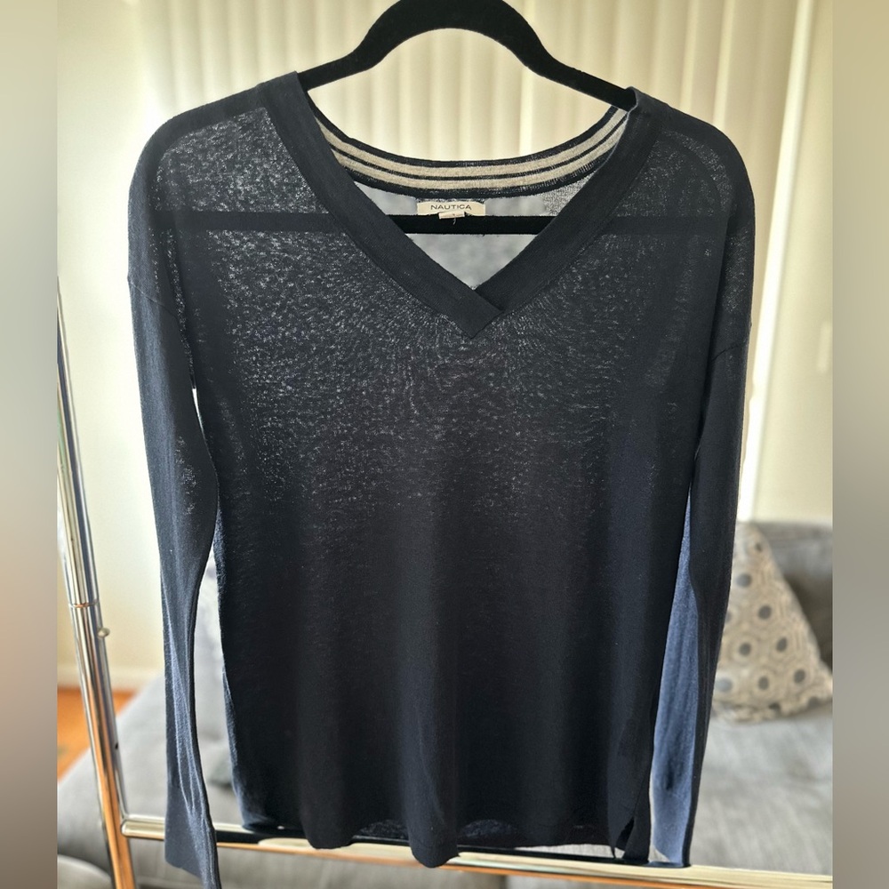 Nautical Men’s Long Sleeve Summer Sweater   Color Navy   Size XS